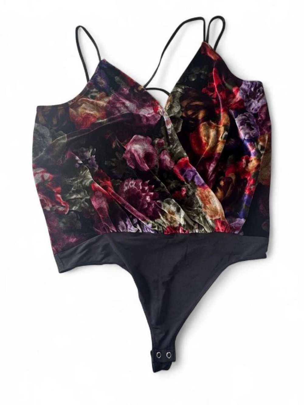 Express Velvet Floral Thong Black Bodysuit  Size Large